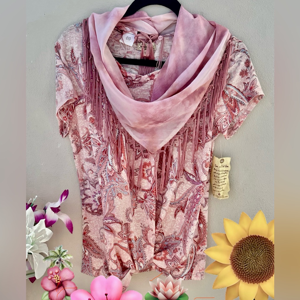 One World Pink Paisley Removable Fringe Scarf. — image 3 of 8